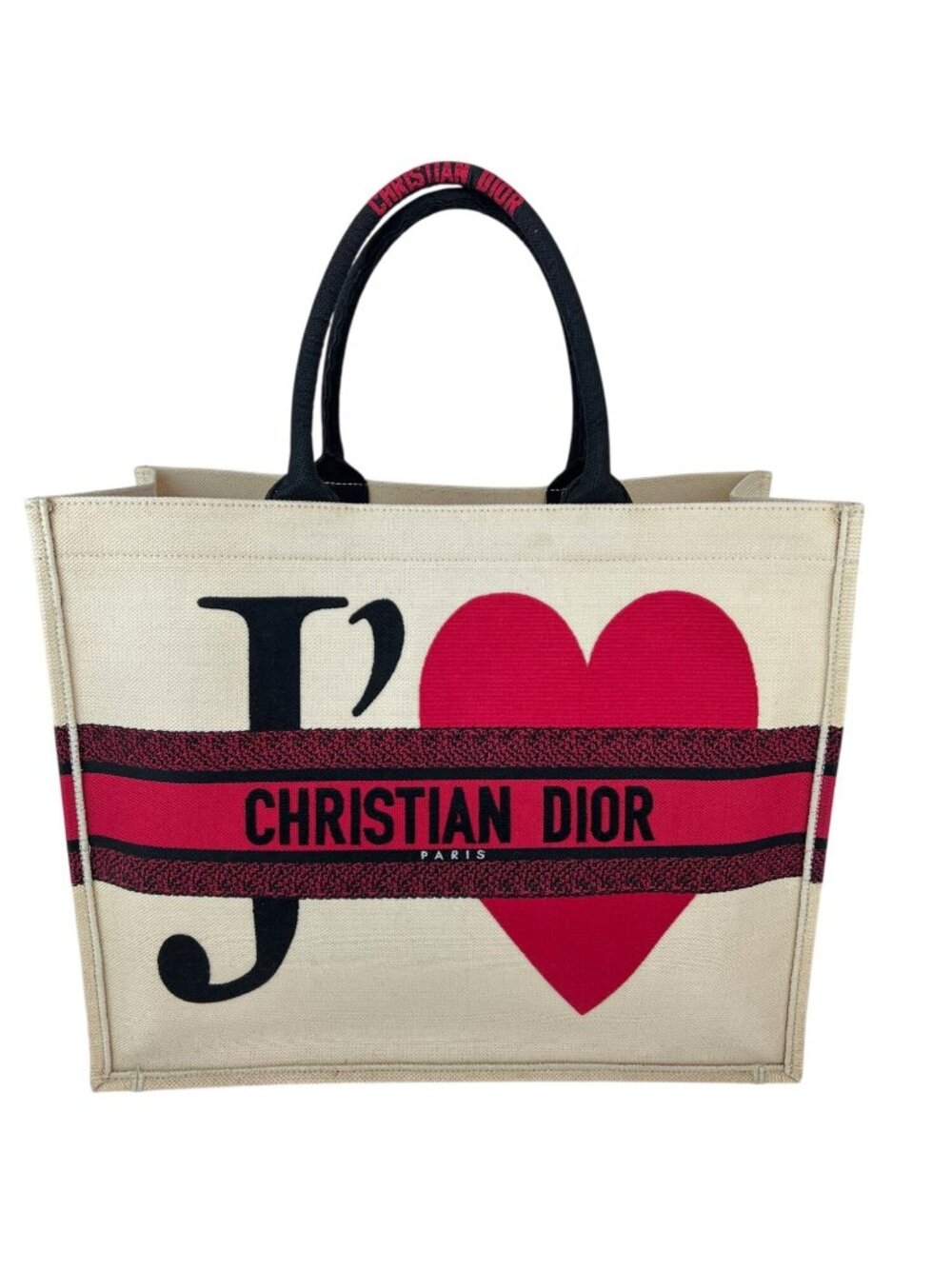 Christian Dior Red, White & Black Canvas Dioramour Je T'aime Large Book Tote